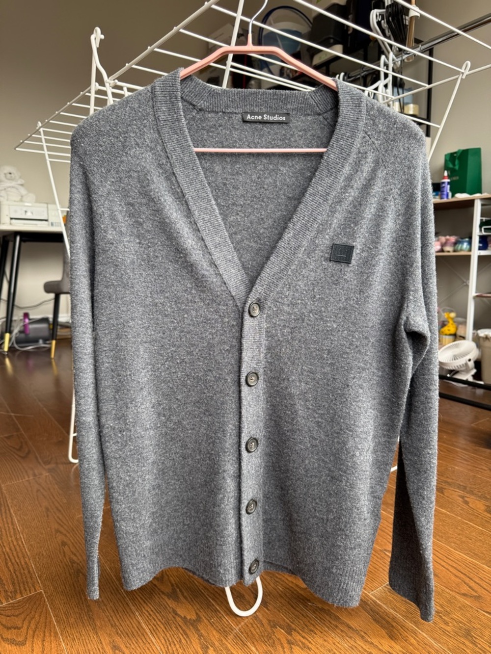 Acne Studios Charcoal Gray Button-Up V-Neck Cardigan